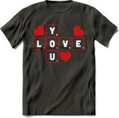 Love You - Valentijn T-Shirt | Grappig Valentijnsdag Cadeautje voor Hem en Haar | Dames - Heren - Unisex | Kleding Cadeau | - Donker Grijs - XXL