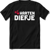 Harten Diefje - Valentijn T-Shirt | Grappig Valentijnsdag Cadeautje voor Hem en Haar | Dames - Heren - Unisex | Kleding Cadeau | - Zwart - L