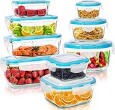 KICHLY - Glazen voedselopslagcontainer - 18 Stuks (9 Containers en 9 Transparante Deksels) - Vaatwasmachinebestendig - Magnetron- en vriesvriendelijk - Lekvrij - BPA-vrij, FDA & FS