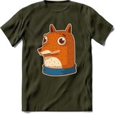 Casual vos T-Shirt Grappig | Dieren Kleding Kado Heren / Dames | Animal Skateboard Cadeau shirt - Leger Groen - M