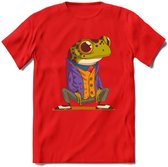 Casual kikker T-Shirt Grappig | Dieren reptiel Kleding Kado Heren / Dames | Animal Skateboard Cadeau shirt - Rood - L