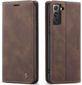 Caseme - Samsung Galaxy S21 FE Retro Wallet Hoesje - Coffee