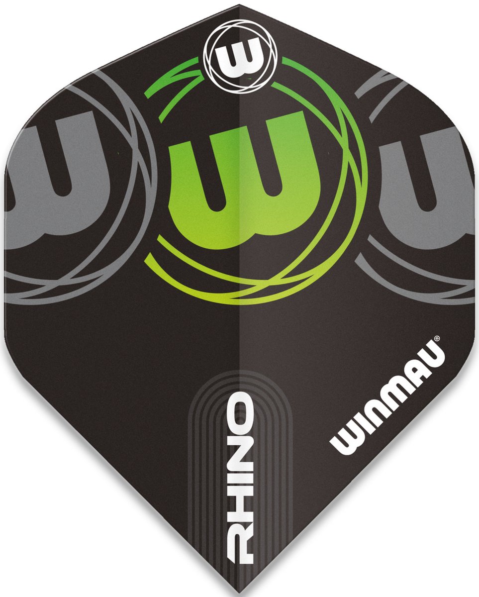 WINMAU - Rhino Logo Zwart, Grijs en Groen Dartvluchten - 1 set per pakket (3 vluchten in totaal)