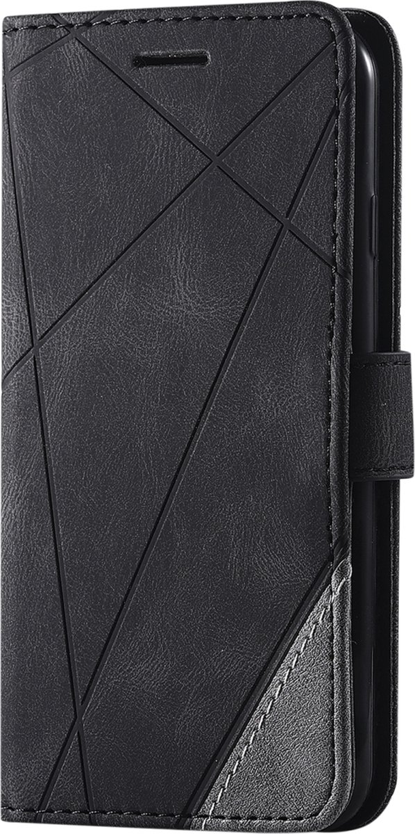 Mobigear Telefoonhoesje geschikt voor Apple iPhone SE (2020) Hoesje | Mobigear Rhombus Bookcase Portemonnee | Pasjeshouder voor 2 Pasjes | Telefoonhoesje voor Pinpas / OV Kaart / Rijbewijs - Zwart