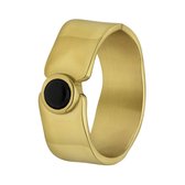Lucardi Dames Goldplated ring breed met zwarte agaat - Ring - Cadeau - Staal - Goudkleurig