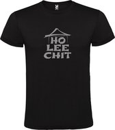 Zwart t-shirt met " Ho Lee Chit " print Zilver size XL