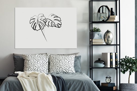 Illustration d'art au trait botanique deux grandes feuilles toile 2cm 120x80 cm - Tirage photo sur toile (Décoration murale salon / chambre) / Peintures Fleurs sur toile