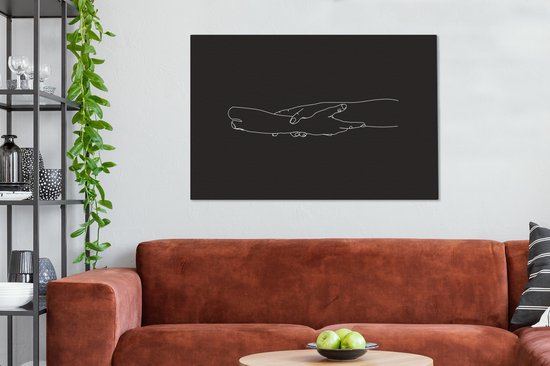 Peinture sur toile Zwart - Wit - Main - Dessin au Line - 120x80 cm - Décoration murale