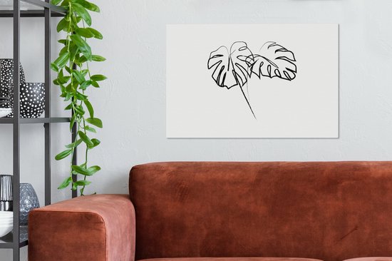 Illustration d'art au trait botanique deux grandes feuilles toile 2cm 90x60 cm - Tirage photo sur toile (Décoration murale salon / chambre) / Peintures Fleurs sur toile