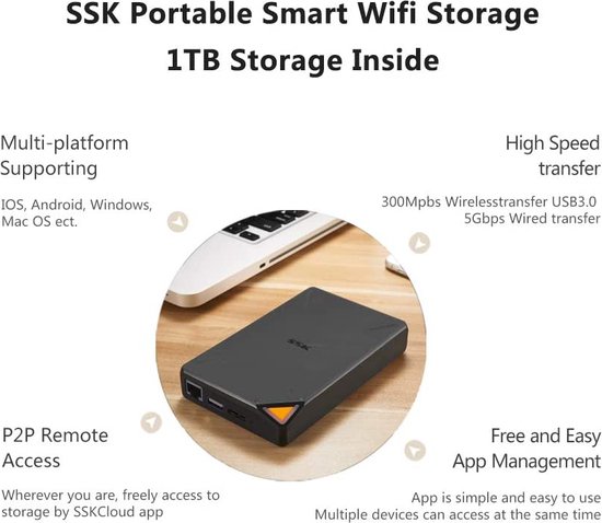 SSK Draagbare externe draadloze NAS-harde schijf 2TB Personal Cloud Smart  Storage met... | bol.com