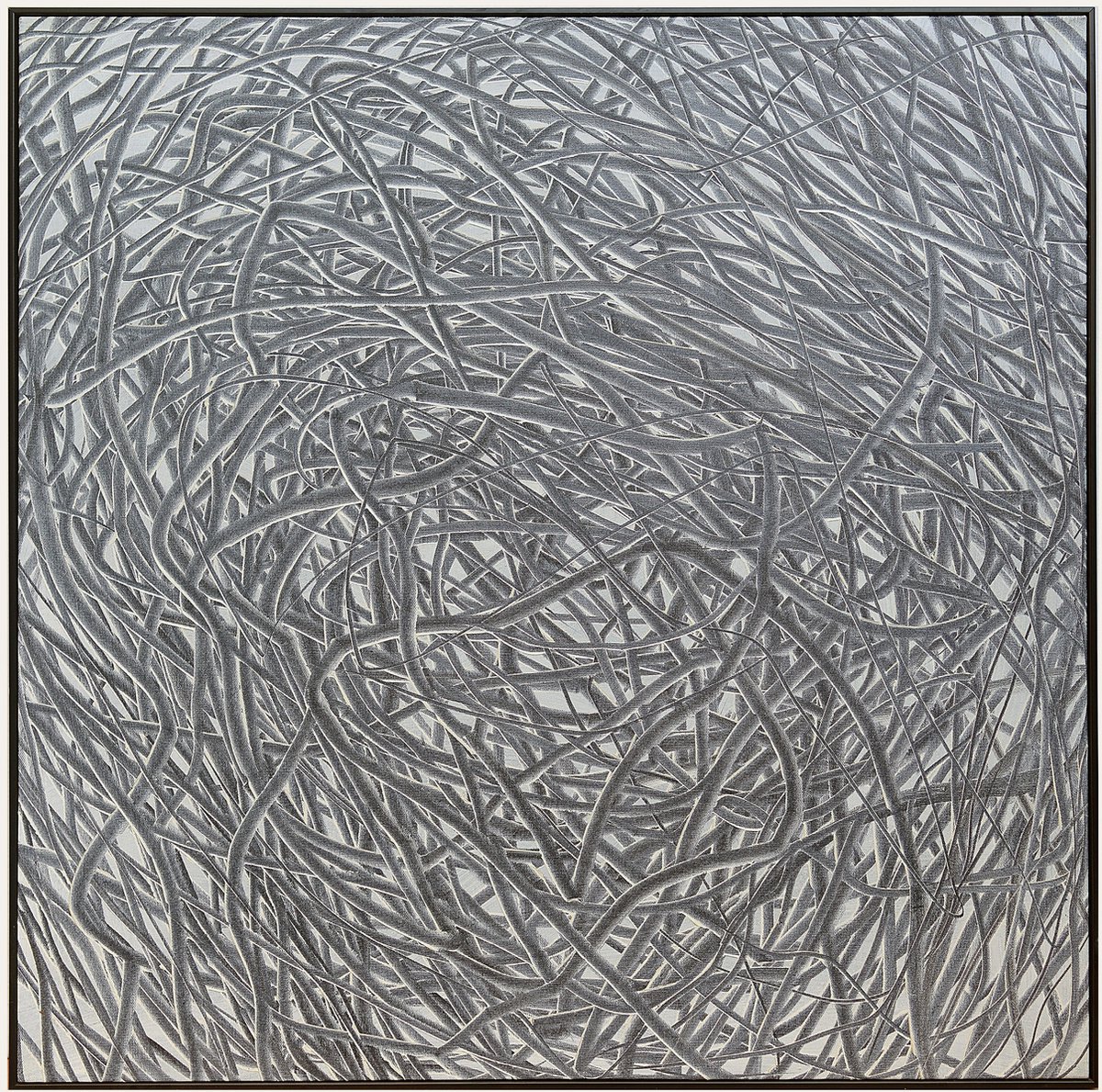 Fine Asianliving Olieverf Schilderij 100% Handgegraveerd 3D met Reliëf Effect en Zwarte Omlijsting 100x100cm Grijs