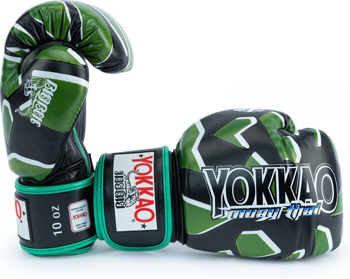 Yokkao - Édition Limited - Gants de boxe Cassés - Cuir Véritable - Zwart /  Vert - 14 oz | bol