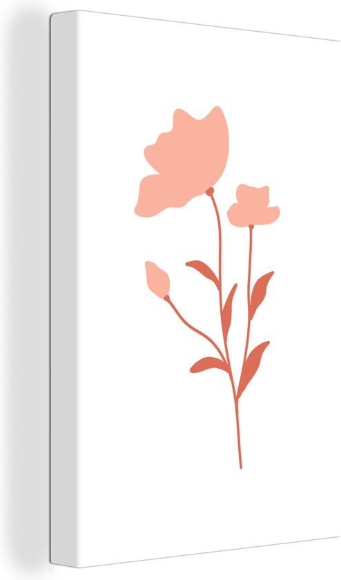 Canvas Schilderij Illustratie van een roze bloem op een witte achtergrond - 20x30 cm - Wanddecoratie