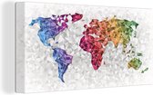 Canvas Wereldkaart - 80x40 - Wanddecoratie Wereldkaart - Kleuren - 3D