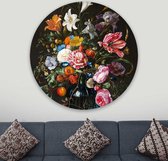 Muurcirkel Tulips & Roses In Vase Round - Dibond - Meerdere Afmetingen & Prijzen
