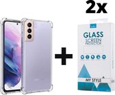 Crystal Backcase Transparant Shockproof Hoesje Samsung Galaxy S21 - 2x Gratis Screen Protector - Telefoonhoesje - Smartphonehoesje