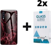 Backcover Marmerlook Hoesje Samsung Galaxy A50 Rood - 2x Gratis Screen Protector - Telefoonhoesje - Smartphonehoesje