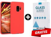 Siliconen Backcover Hoesje Samsung Galaxy S9 Rood - Gratis Screen Protector - Telefoonhoesje - Smartphonehoesje