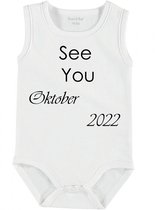 Baby Rompertje met tekst 'See you Oktober 2022' | mouwloos l | wit zwart | maat 62/68 | cadeau | Kraamcadeau | Kraamkado