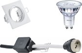 LED Spot Set - GU10 Fitting - Inbouw Vierkant - Mat Wit - Kantelbaar 80mm - Philips - SceneSwitch 827 36D - 1.5W-5W - Warm Wit 2200K-2700K - Dimbaar - BES LED