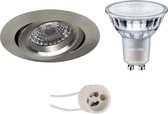 LED Spot Set - Pragmi Aerony Pro - GU10 Fitting - Inbouw Rond - Mat Nikkel - Kantelbaar - Ø82mm - Philips - MASTER 927 36D VLE - 3.7W - Warm Wit 2200K-2700K - DimTone Dimbaar - BES LED