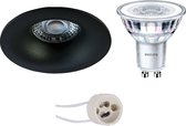 LED Spot Set - Pragmi Nora Pro - GU10 Fitting - Inbouw Rond - Mat Zwart - Ø82mm - Philips - CorePro 827 36D - 5W - Warm Wit 2700K - Dimbaar - BES LED