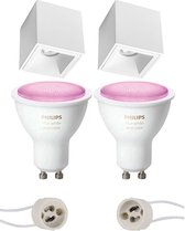 Pragmi Cliron Pro - Opbouw Vierkant - Mat Wit - Verdiept - 90mm - Philips Hue - Opbouwspot Set GU10 - White and Color Ambiance - Bluetooth - BSE