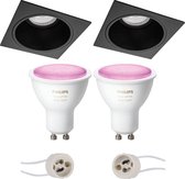 Prima Minko Pro - Inbouw Vierkant - Mat Zwart - Verdiept - 90mm - Philips Hue - LED Spot Set GU10 - White and Color Ambiance - Bluetooth