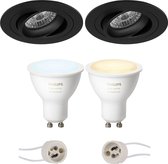 Primux Alpin Pro - Inbouw Rond - Mat Zwart - Kantelbaar Ø92mm - Philips Hue - LED Spot Set GU10 - White Ambiance - Bluetooth