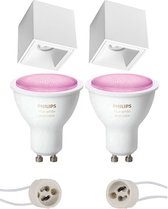 Primux Cliron Pro - Opbouw Vierkant - Mat Wit - Verdiept - 90mm - Philips Hue - Opbouwspot Set GU10 - White and Color Ambiance - Bluetooth