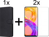 Oppo A54 5G hoesje bookcase met pasjeshouder zwart wallet portemonnee book case cover - 2x Oppo A54 5G screenprotector