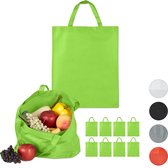 Relaxdays 10x boodschappentas groen - stoffen tas - effen gekleurd - opvouwbaar - 50 x 40