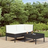 Decoways - 3-delige Loungeset met kussens poly rattan zwart