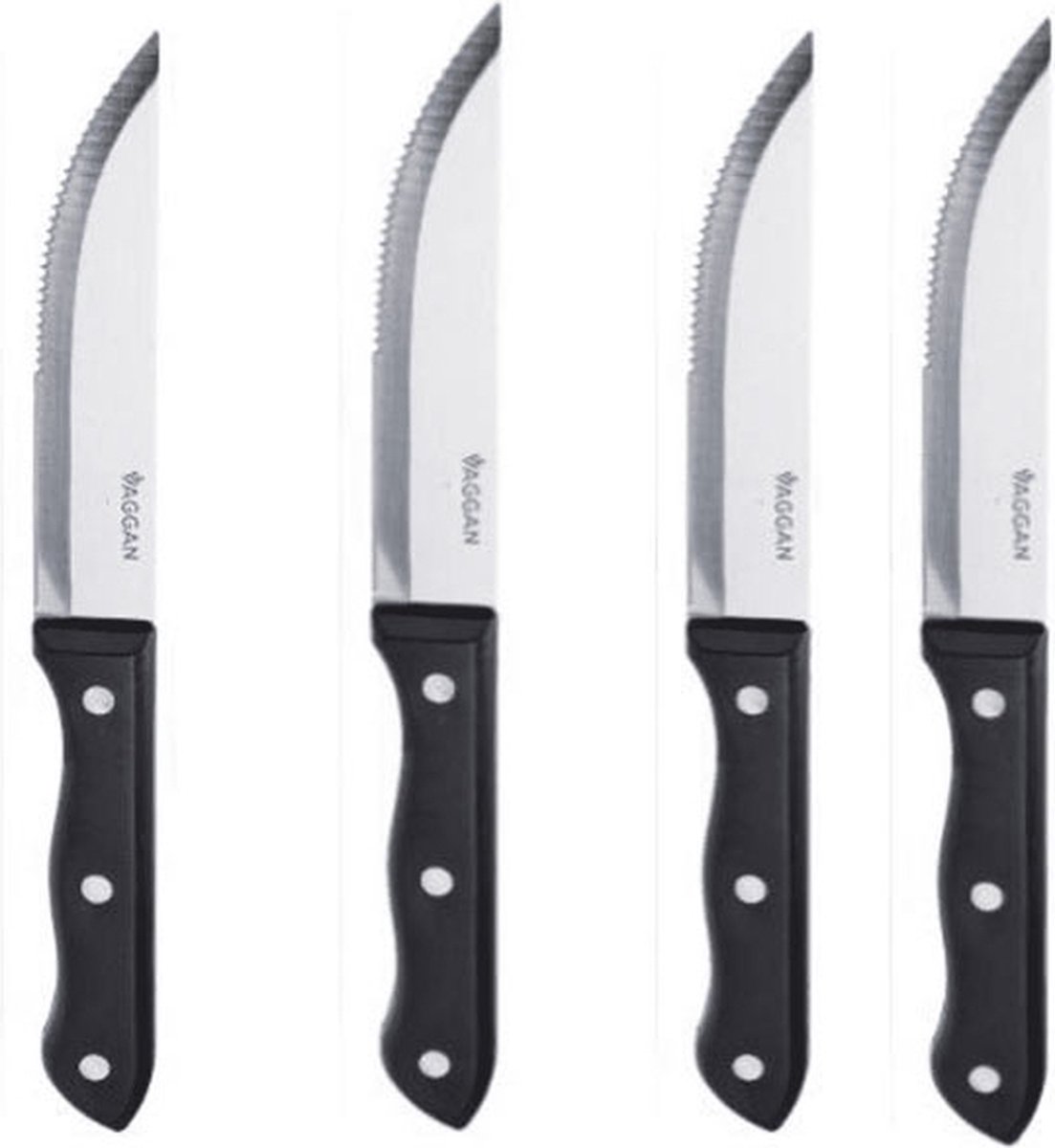 4x BBQ steakmessen set RVS zilver 33 cm - Messenset
