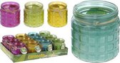 Citronella kaars in glazen pot met relief Groen