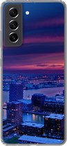 Geschikt voor Samsung Galaxy S21 FE hoesje - Rotterdam - Lucht - Roze - Siliconen Telefoonhoesje