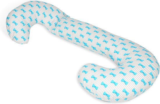 Voedingskussen - Body pillow - 240 cm - 100% katoen - blauwe strikjes