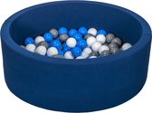 Ballenbad rond - blauw - 90x30 cm - met 150 wit, blauw en grijze ballen