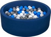Ballenbad rond - blauw - 90x30 cm - met 200 wit, blauw en grijze ballen