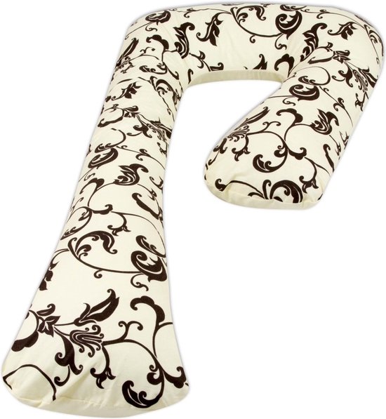 Zijslaapkussen - 235 cm - 100% katoen - crème en crème met blaadjes van Sleeplife — afbeelding 2
