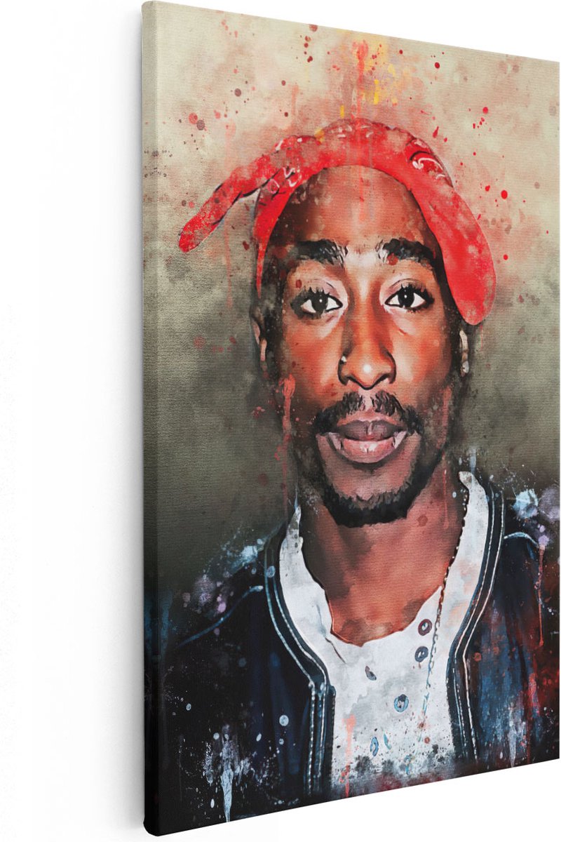 Artaza Canvas Schilderij Portret Tupac - 20x30 cm - Klein - Muurdecoratie Muziek - Wanddec