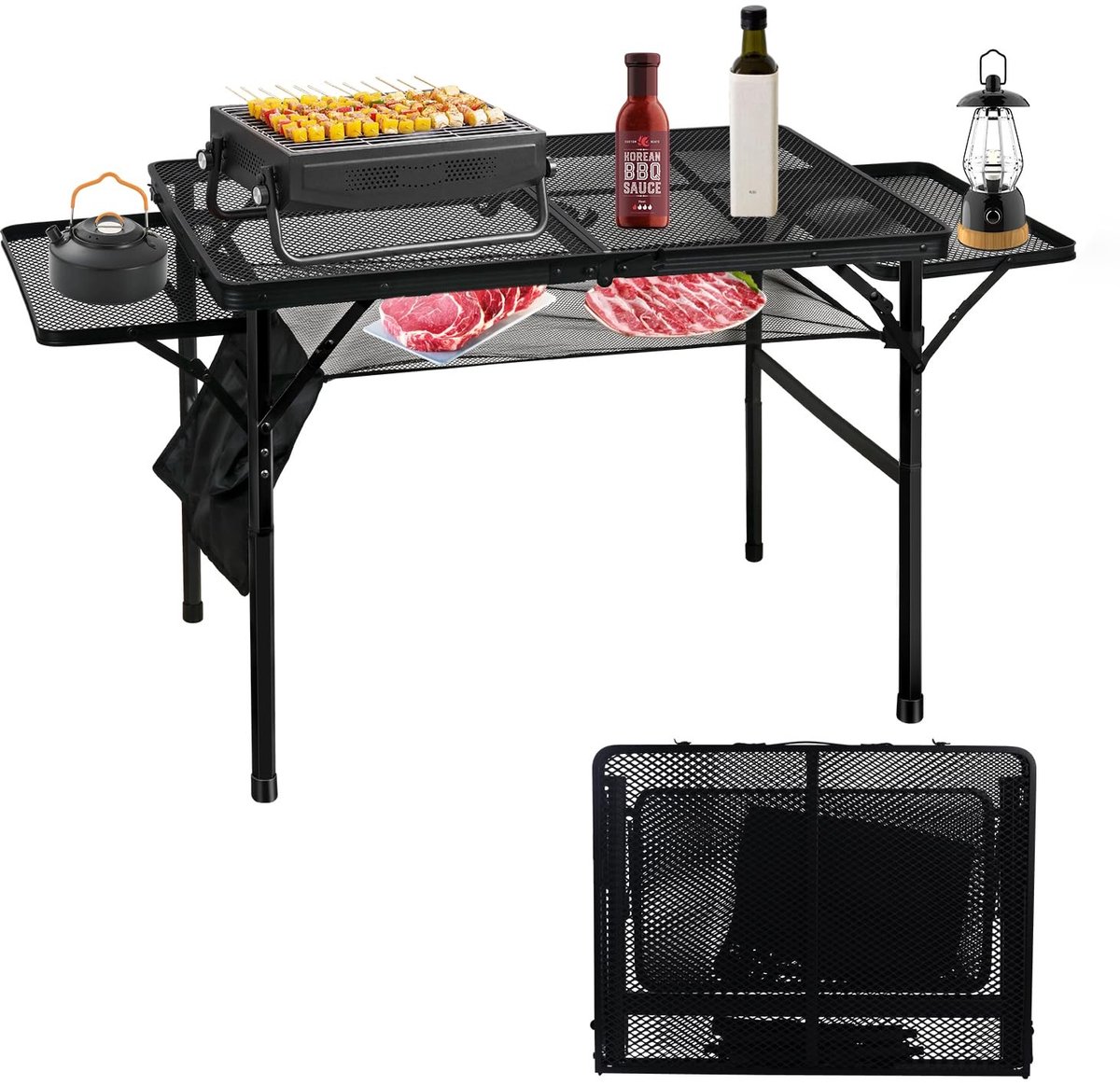 Livia home - Opvouwbare grilltafel - Draagbare tafel - Hoogte verstelbaar - Zwart - Ideaal voor kamperen - Perfect voor picknick