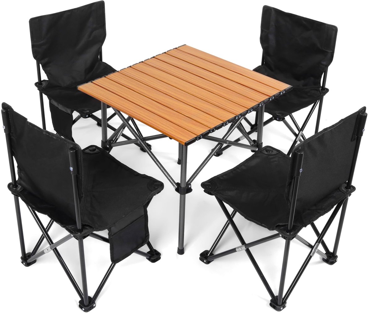 Jhubersproducts - Camping Stoel Tafel Set - 5 Delige Set - Draagbaar en Opvouwbaar - Zwart - Voor Picknick en Tuinfeesten - Geschikt voor Buiten en Bi