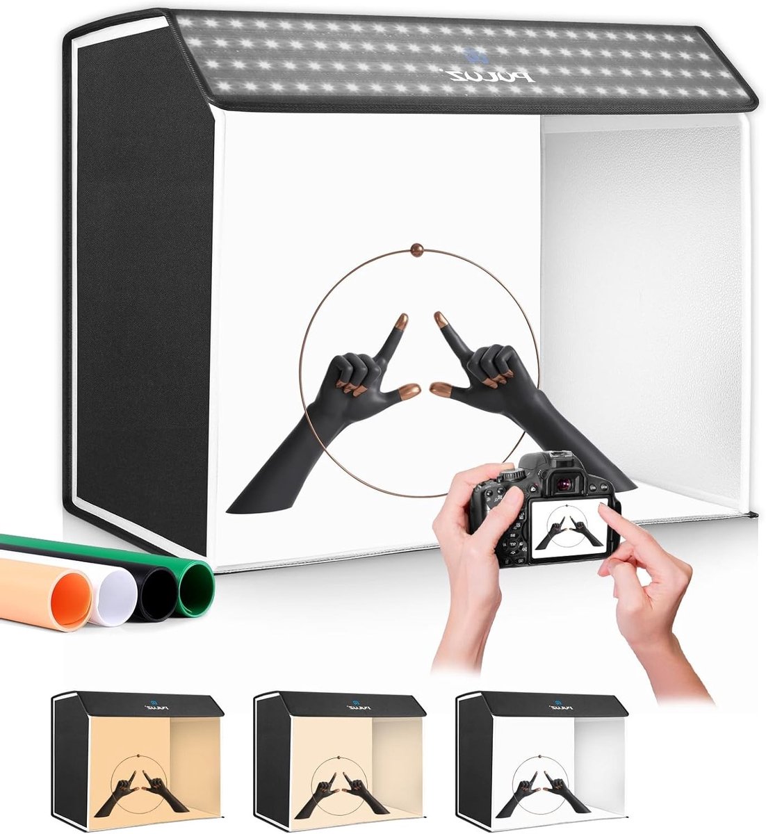 Upgrade Fotostudio Tent 60 x 40 cm, Dimbare LED Verlichting, Achtergronden voor Sieraden Fotografie en Productpresentatie