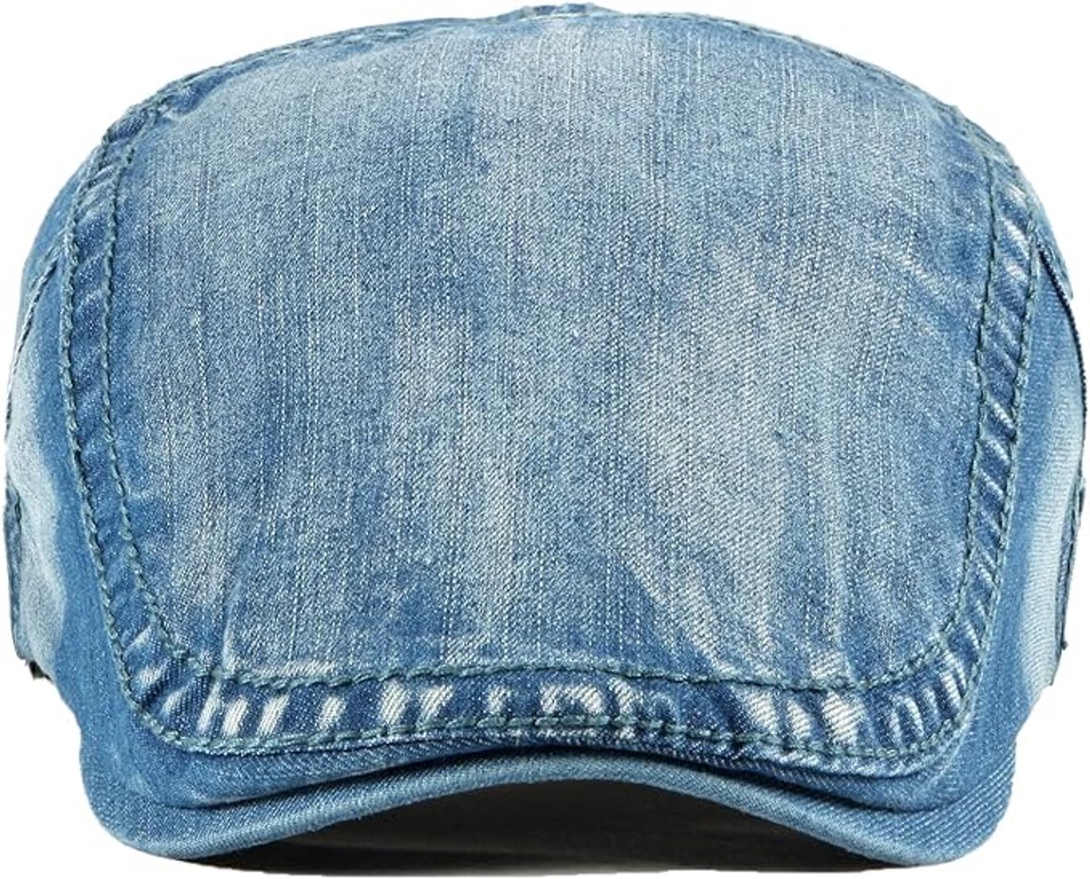 1 Denim Baret - Verstelbaar - Ademend & Zonwerend - Newsboy Cap - Unisex - Geschikt voor Training, Jagen, Hardlopen en Motorrijden - Blauw