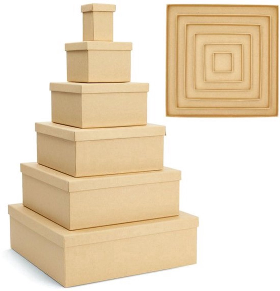 Decoratieve Geneste Dozen 6-Pack - Vierkante Papieren Dozen met Deksels in Verschillende Maten