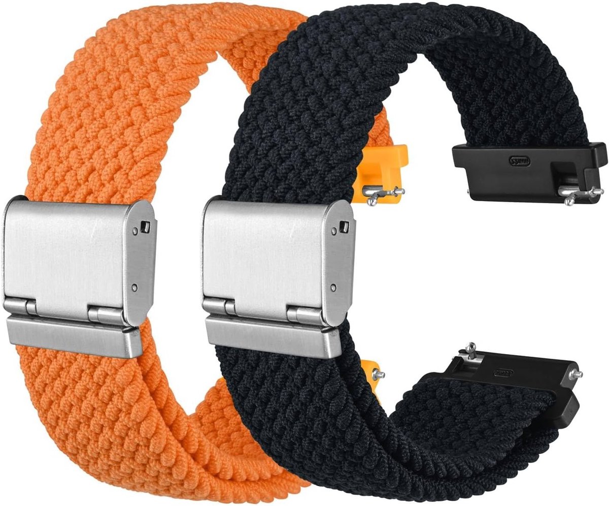 18mm Woven Nylon Horlogeband voor Dames en Heren, Snelle Bevestiging, 2 Stuks Vervangende Bandjes (Zwart) - Duurzaam, Comfortabel en Stijlvol