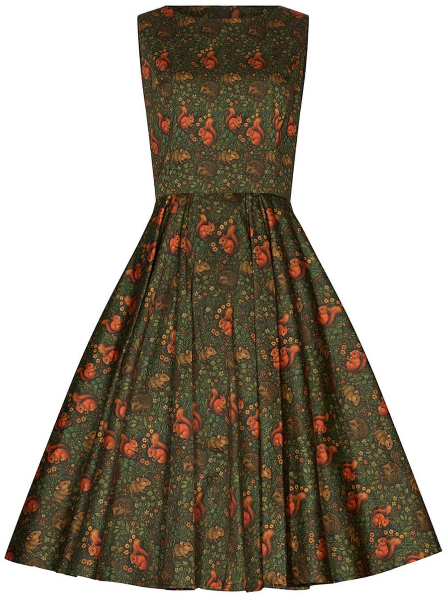 Succubus Clothing Audrey Squirrel Friends 50's Swing Jurk Groen
