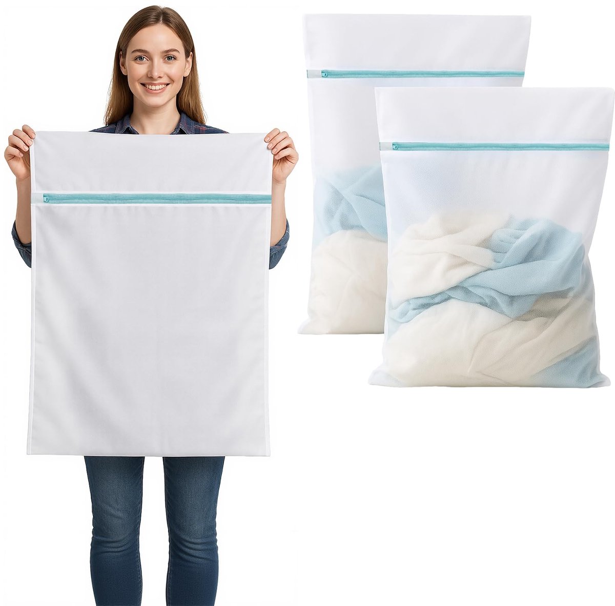 carmdering- Waszak XXL - Wasmachine Tas - Wasnet - Bescherming Voor Volumineuze Stukken - Veilige Rits Sluiting - Versterkt Polyester - Herbruikbaar Tot 90°C - Ideaal Voor Gezinnen - 2 Stuks