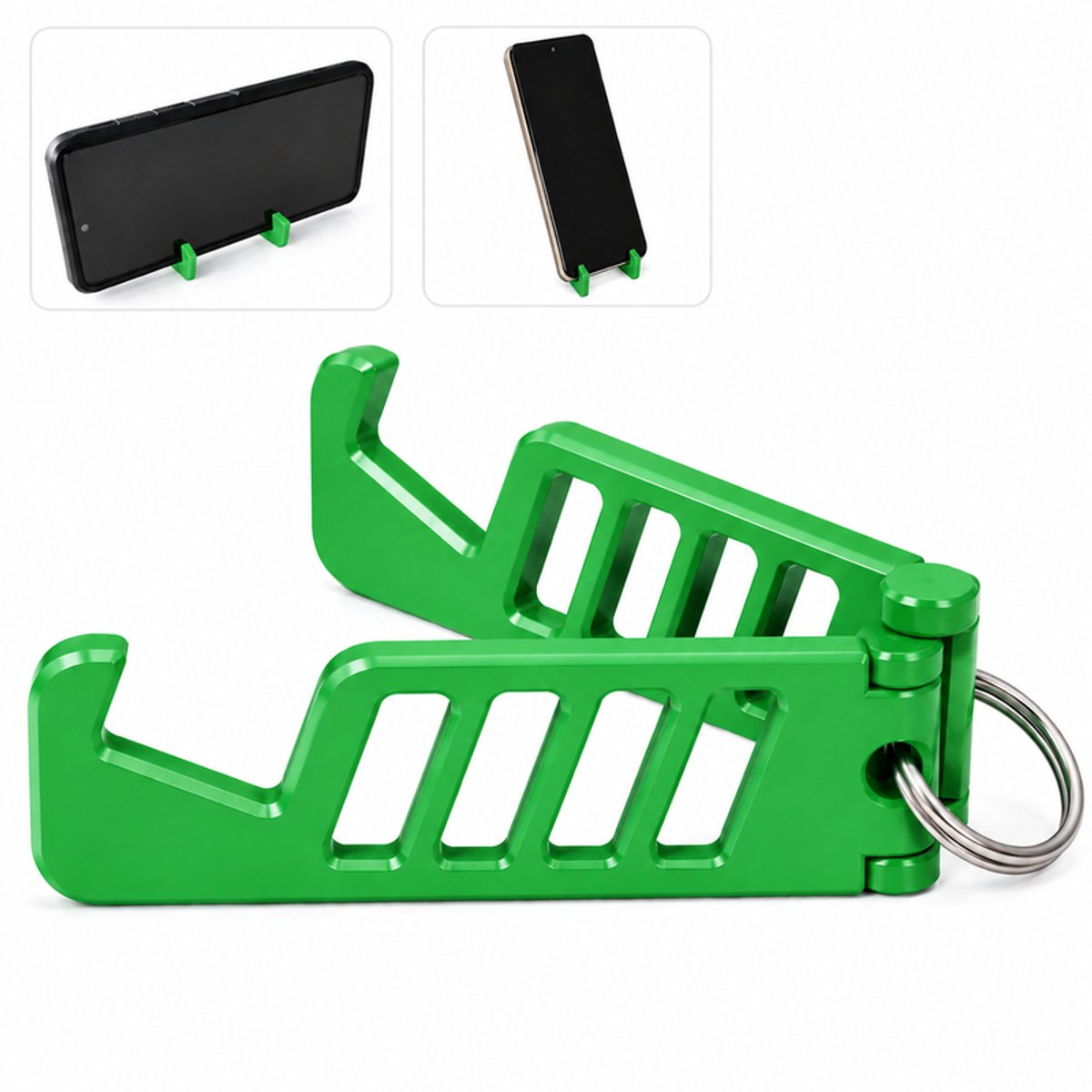 Compact Opvouwbare Telefoonhouder Sleutelhanger - Verstelbare Mobiele Telefoon Standaard Voor Smartphone - Inklapbare Bureau Houder Voor iPhone Samsung En Android - Staand En Liggend Kijken - Draagbaar Design Voor Onderweg En Reizen - Groen